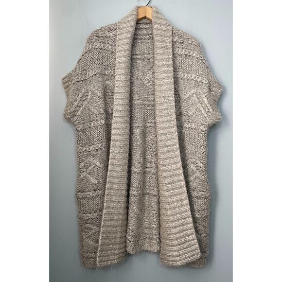 Lagenlook One Size Gray Chunky Cable Knit Wool Cardigan Cozy Minimalist Boho - Picture 1 of 9